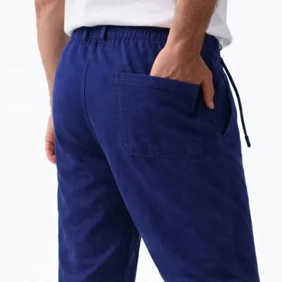 Mursho Indigo Keten Elastik Talia Džepura Fermuar Pantaloni 2