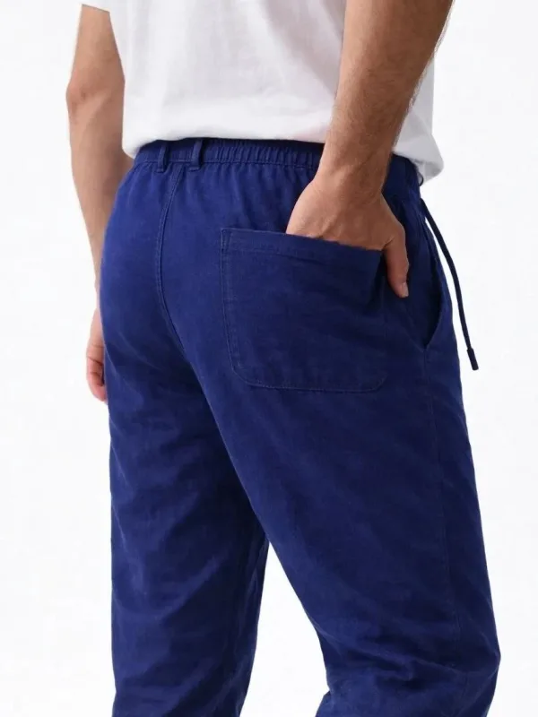 Mursho Indigo Keten Elastik Talia Džepura Fermuar Pantaloni 2