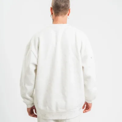 Men's White 3-Thread Cotton Washed Crew Neck Sweatshirt 8