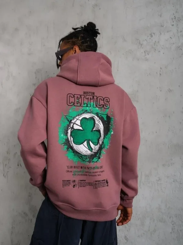 Men's Dusty Rose 3-Thread Cotton Hooded Printed Sweatshirt with Pockets 2