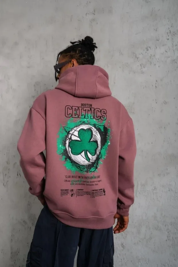 Sweatshirtê Mêran ê Pembe Gulî, 3 Têl, Pembû, Bi Kevan, Çapkirî, Bi Berîk 2