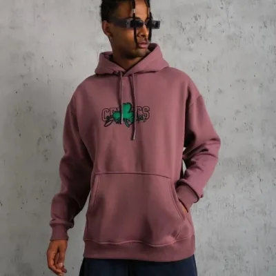 Men's Dusty Rose 3-Thread Cotton Hooded Printed Sweatshirt with Pockets 4