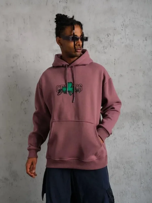 Men's Dusty Rose 3-Thread Cotton Hooded Printed Sweatshirt with Pockets 4