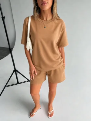 Kadın Kahverengi Oversize Modal Yumuşak Dokulu Cepli Takım