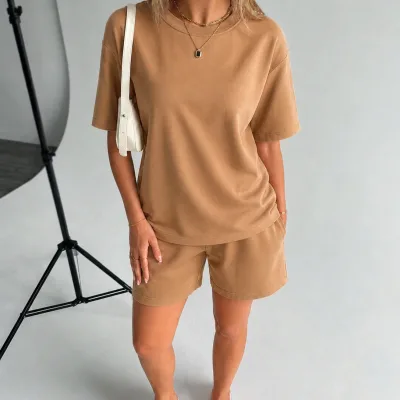 Kadın Kahverengi Oversize Modal Yumuşak Dokulu Cepli Takım 1