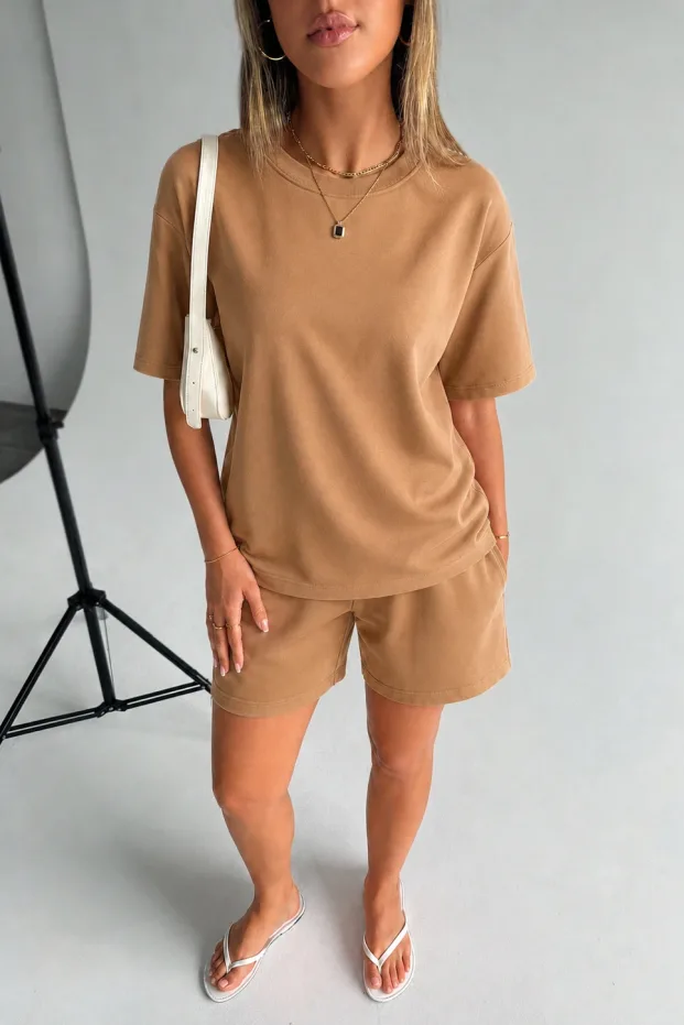 Kadın Kahverengi Oversize Modal Yumuşak Dokulu Cepli Takım 1