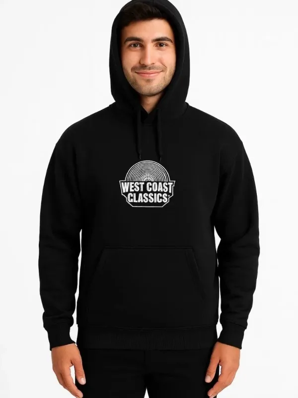 Men's Black 3-Thread Cotton Printed Kangaroo Pocket Hoodie 5