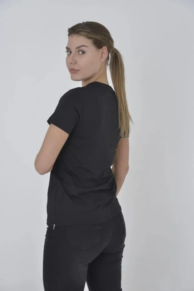 Qadın Qara Slimfit Velosiped Yaxalı Yan Fermuarlı Köynək 1