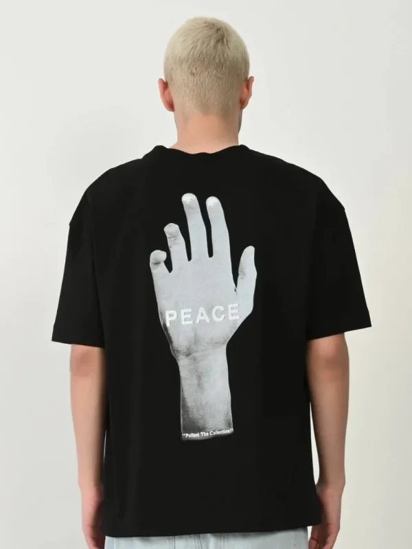 Men's Black Oversize Crew Neck Printed T-Shirt 2