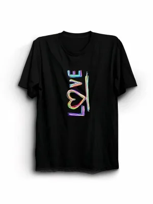 Férfi Fekete Oversize Love Nyomott Kerékpárnyakú Póló