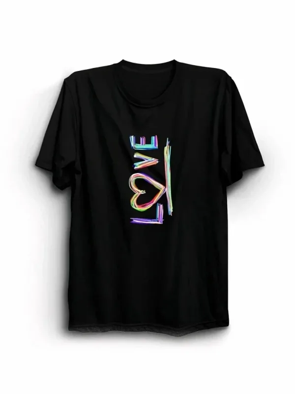 Férfi Fekete Oversize Love Nyomott Kerékpárnyakú Póló 1
