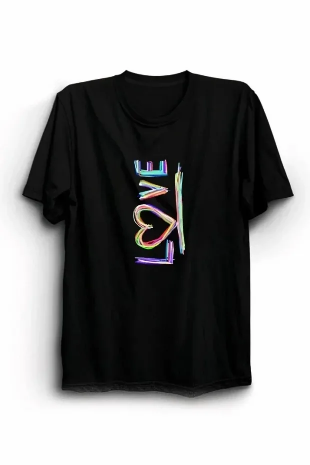 Men's Black Oversize Love Printed Scoop Neck T-Shirt 1