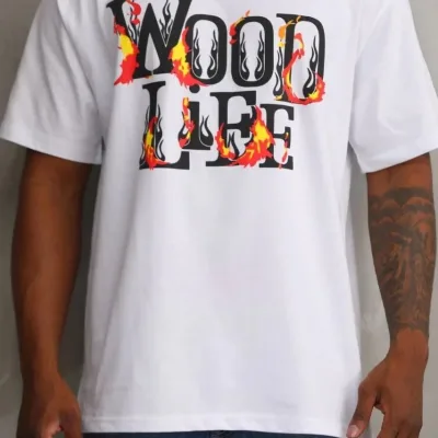 Men's White Relaxed Fit Crew Neck Printed Short Sleeve T-Shirt 1