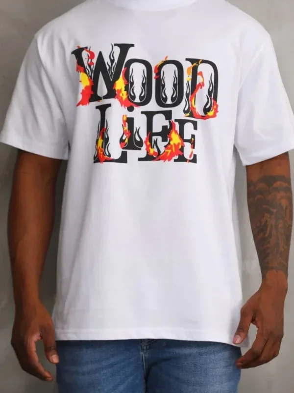 Men's White Relaxed Fit Crew Neck Printed Short Sleeve T-Shirt 1