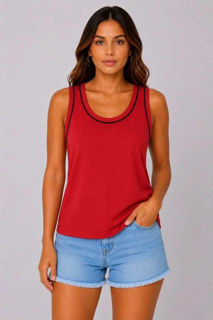 Women's Red Scoop Neck Sleeveless Sports Tank Top 2