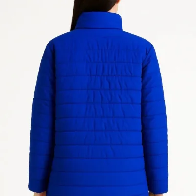 Women's Sax Blue Water-Repellent Quilted Lined Zippered Bomber Jacket 3