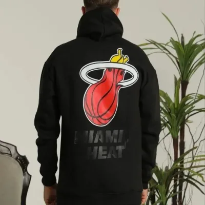 Bărbați Negru Oversize 3 Fire Bumbac Imprimat Glugă Sweatshirt 1