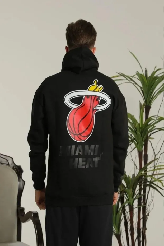 Men's Black Oversize 3-Thread Cotton Printed Hooded Sweatshirt 1