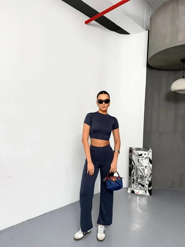 Femeie Fum Oversize Crop Set Pantaloni Spaniol 1
