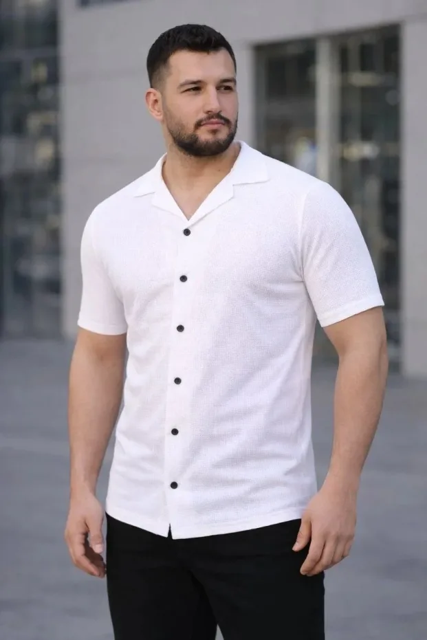 Erkek 3'lü Set Waffle Kumaş Yakalı Kısa Kol Düğmeli Gömlek 2
