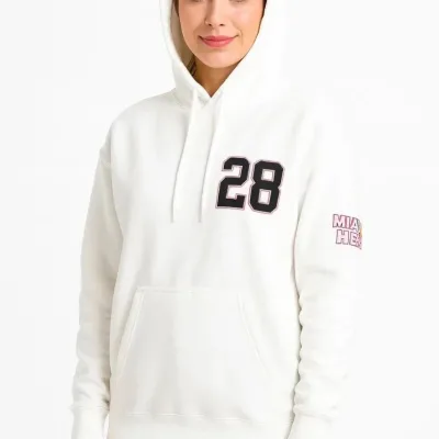 Jin Spî 3 Têl Pembû Kapşonlu Çapkirî Kanguru Bêrîk Sweatshirt 2