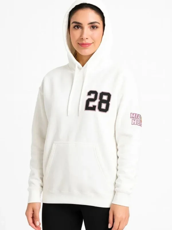 Jin Spî 3 Têl Pembû Kapşonlu Çapkirî Kanguru Bêrîk Sweatshirt 2