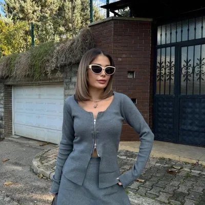 Femeie Fum Fermoar Cardigan Fustă Set Două Piese 3
