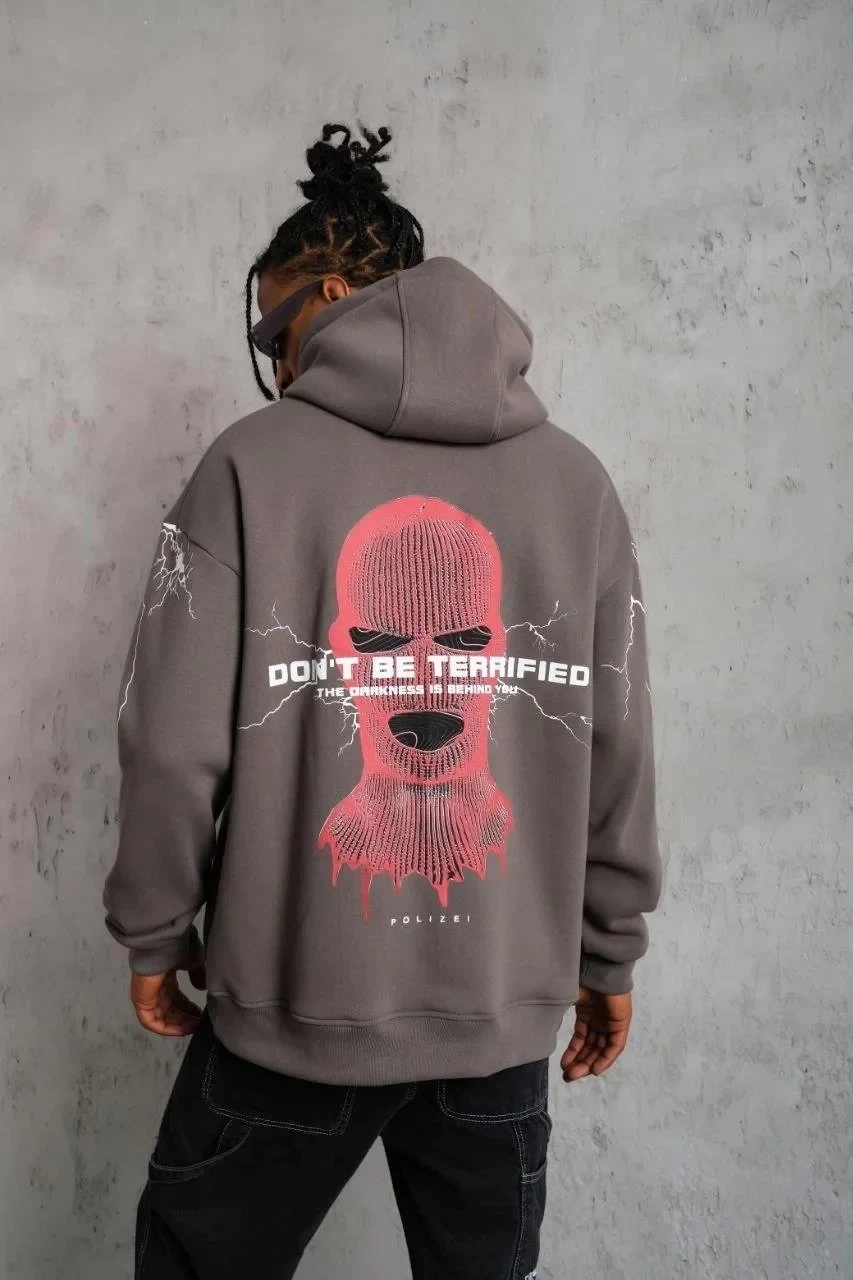 Sweatshirtê Mêran ê Gewr Oversize 3 Têl Pembû Bi Kulp û Çapkirî