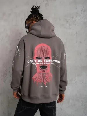 Bărbați Gri Oversize 3 Fire Bumbac Glugă Imprimat Sweatshirt