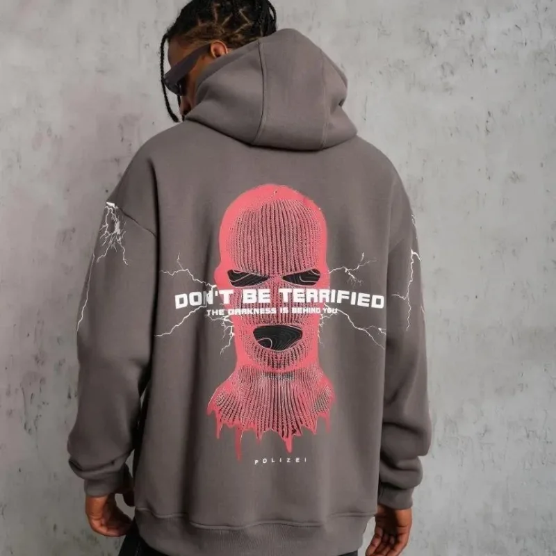 Γκρι Ανδρικό Oversize 3-Νήμα Βαμβακερό Κουκούλα Εκτύπωση Φούτερ