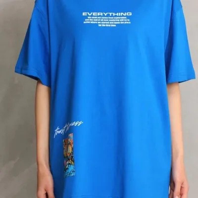 Женски Син Oversize Бициклета Јака Печатена Маица 2