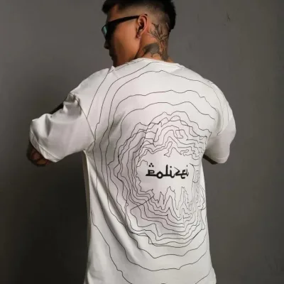Bărbați Alb Oversize Guler Bicicletă Imprimat Tricou 1