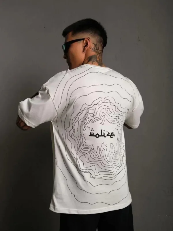 Bărbați Alb Oversize Guler Bicicletă Imprimat Tricou 1