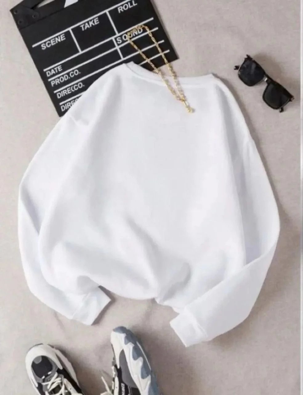 Kadın Beyaz 3 İplik Pamuklu Bisiklet Yaka Sweatshirt