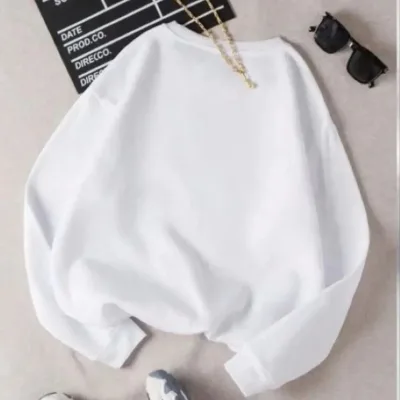 Women's White 3-Thread Cotton Crew Neck Sweatshirt 1