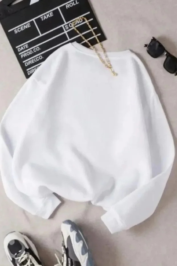 Gratë e bardha 3 fije pambuku jakë biçiklete Sweatshirt 1