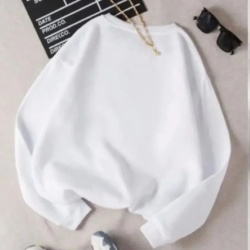 Dámsky biely 3-niťový bavlnený cyklistický golier sweatshirt