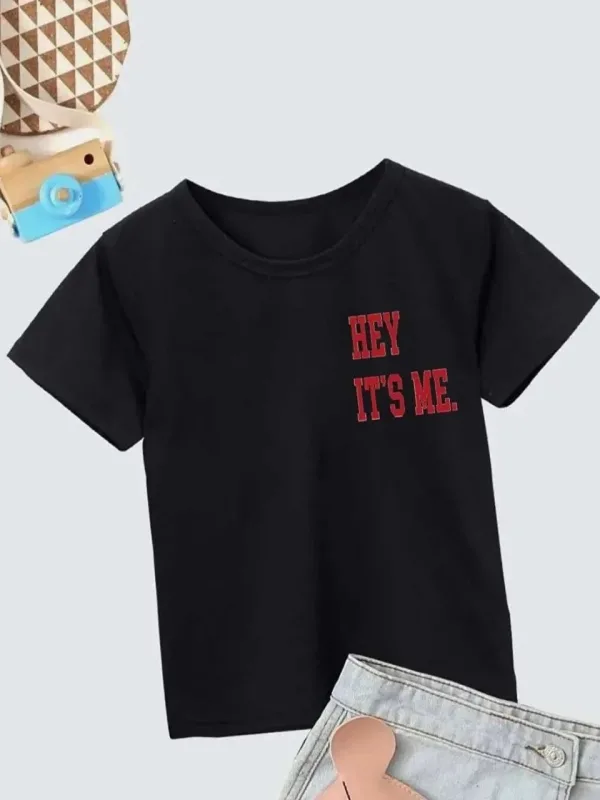 Dětské černé oversized tričko s potiskem a kulatým výstřihem 1