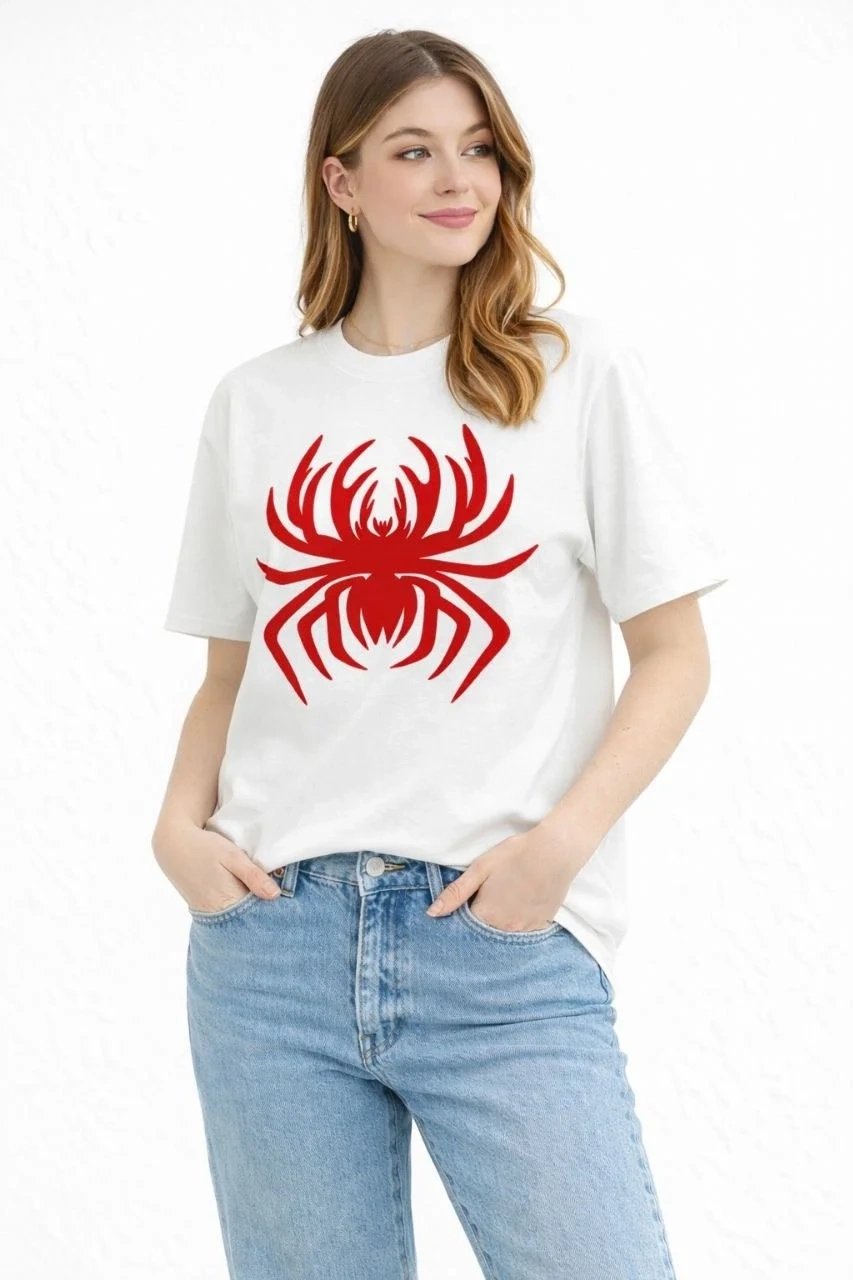 Femeie Alb Guler Bicicletă Păianjen Imprimat Tricou 1