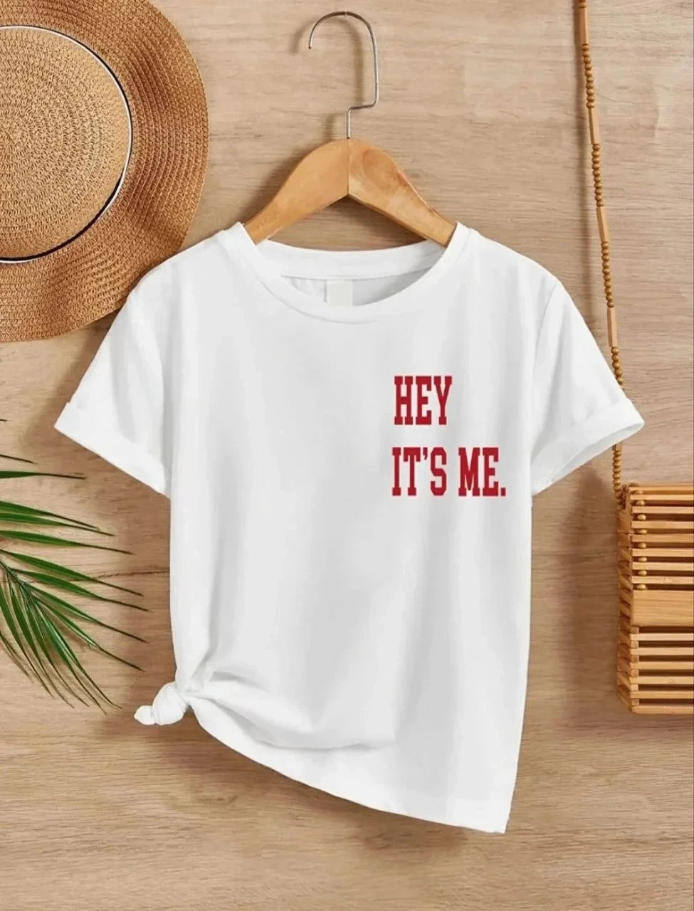 Children's White Printed Crew Neck Oversize T-Shirt