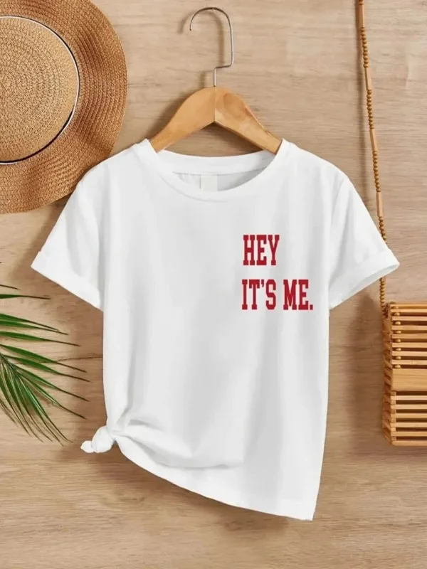 Children's White Printed Crew Neck Oversize T-Shirt 1