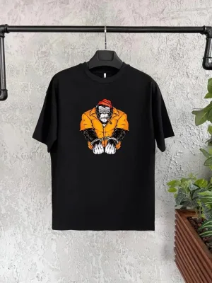 T-Shirta Zarokan a Reş a Oversize ya Çapkirî ya Stûyê Bisîkletê