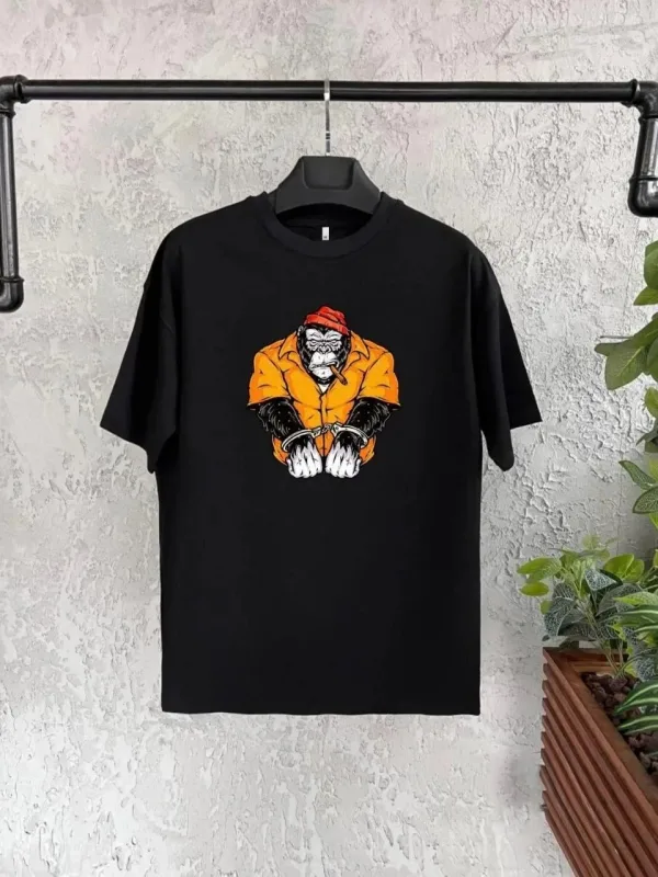 T-Shirta Zarokan a Reş a Oversize ya Çapkirî ya Stûyê Bisîkletê 1