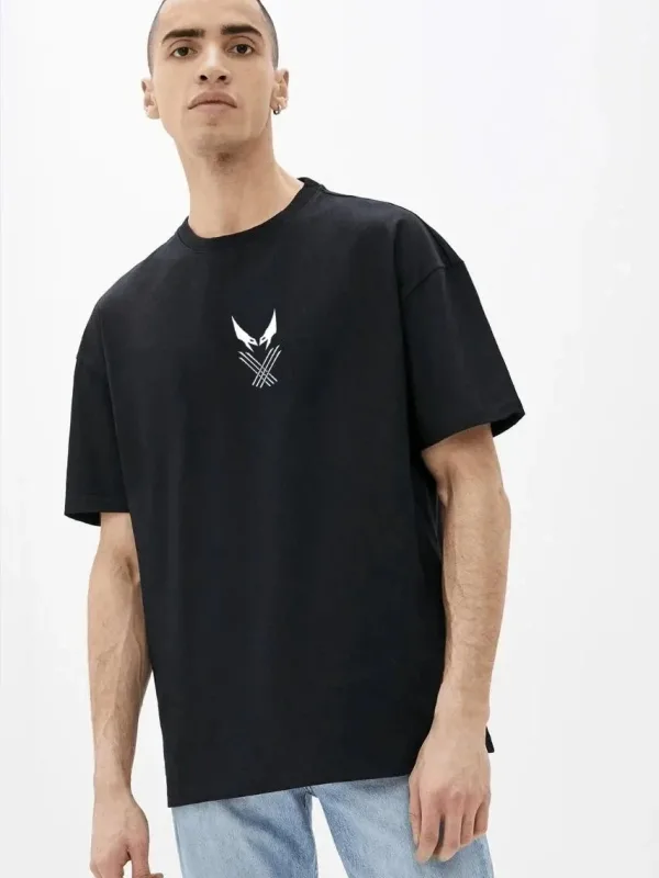 Men's Black Oversize Crew Neck Printed T-Shirt