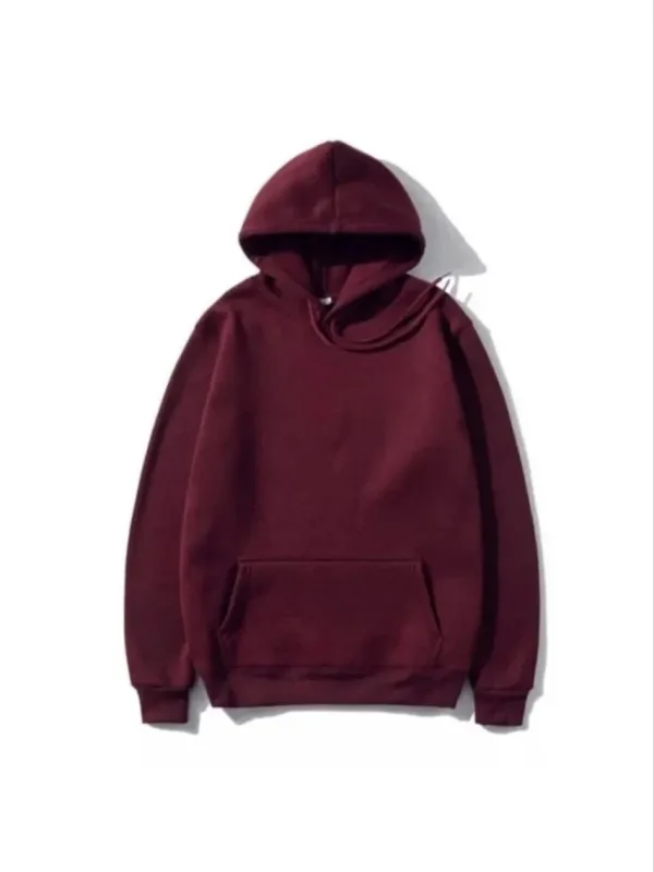 Women's Burgundy 3-Thread Cotton Hooded Kangaroo Pocket Sweatshirt 1