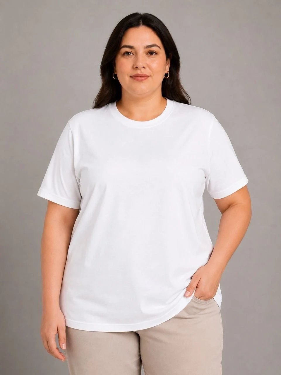 Femeie Alb Mărime Mare Guler Rotund Tricou Basic 2