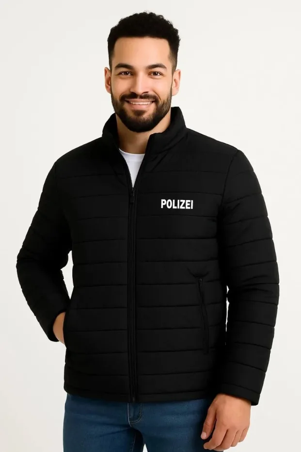 Men's Black Water-Repellent Quilted Printed Zippered Bomber Jacket 4