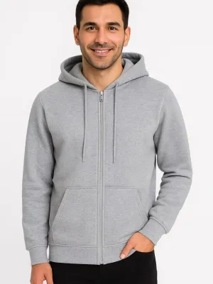 Bărbat Gri 3 Fire Bumbac Fermoar Complet Glugă Buzunare Hoodie