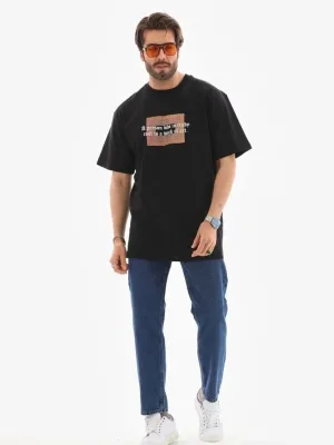 Pánske čierne regular fit bicykel golier potlačené tričko