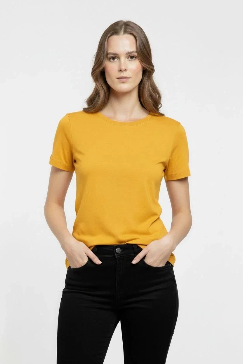 Ženska žuta likra slim fit bicikli kragna basic majica